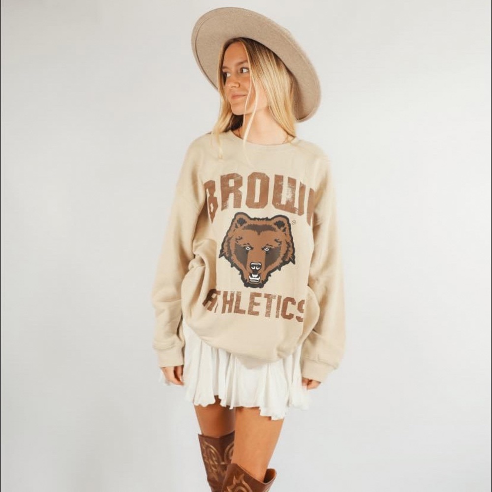 Oversized Taupe Varsity Sweatshirt Sweater